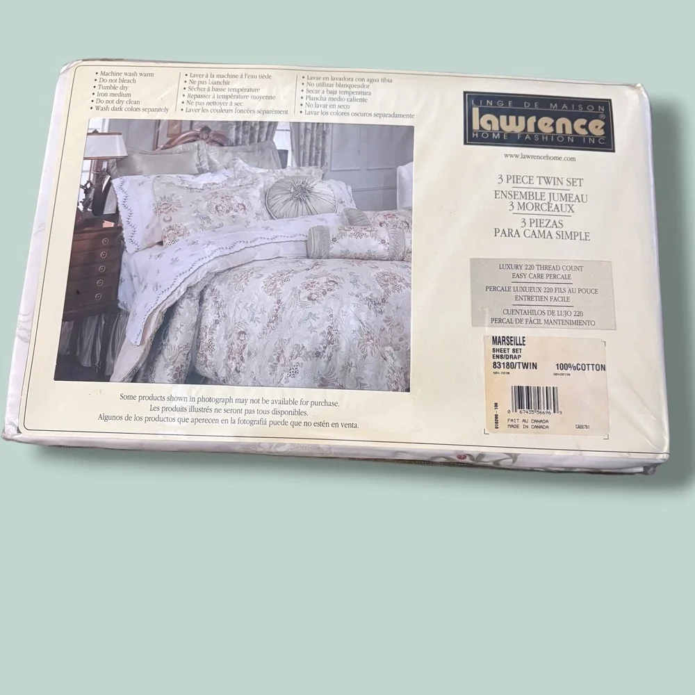 Vintage Lawrence Home Marseille TwinSheet Set 3pc 100% Cotton Floral Embroidered